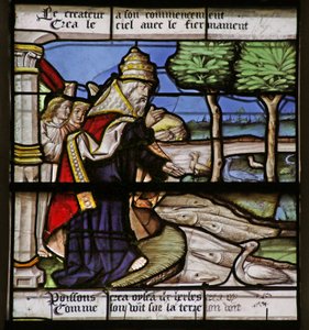 Window depicting the Creation of Fish and Birds by French School